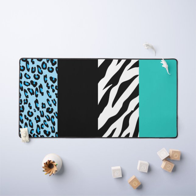 Leopard Print, Zebra Print, Animal Print, Blue Desk Mat (Kids Table)