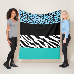 Leopard Print, Zebra Print, Animal Print, Blue Fleece Blanket