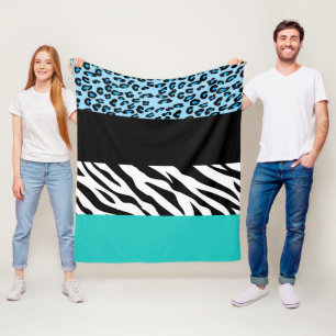 Leopard Print, Zebra Print, Animal Print, Blue Fleece Blanket