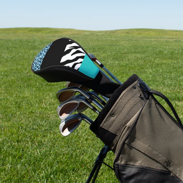 Leopard Print, Zebra Print, Animal Print, Blue Golf Head Cover (In Situ)