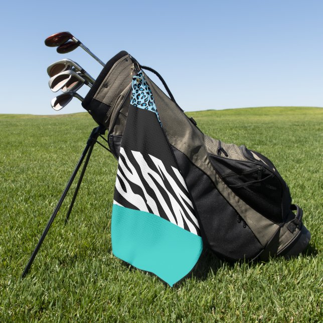 Leopard Print, Zebra Print, Animal Print, Blue Golf Towel (Green)