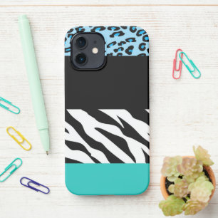 Leopard Print, Zebra Print, Animal Print, Blue iPhone 12 Case