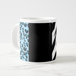 Leopard Print, Zebra Print, Animal Print, Blue Large Coffee Mug