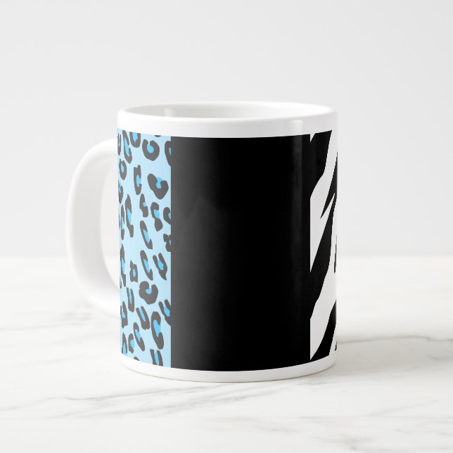 Leopard Print, Zebra Print, Animal Print, Blue Large Coffee Mug (Front Left)