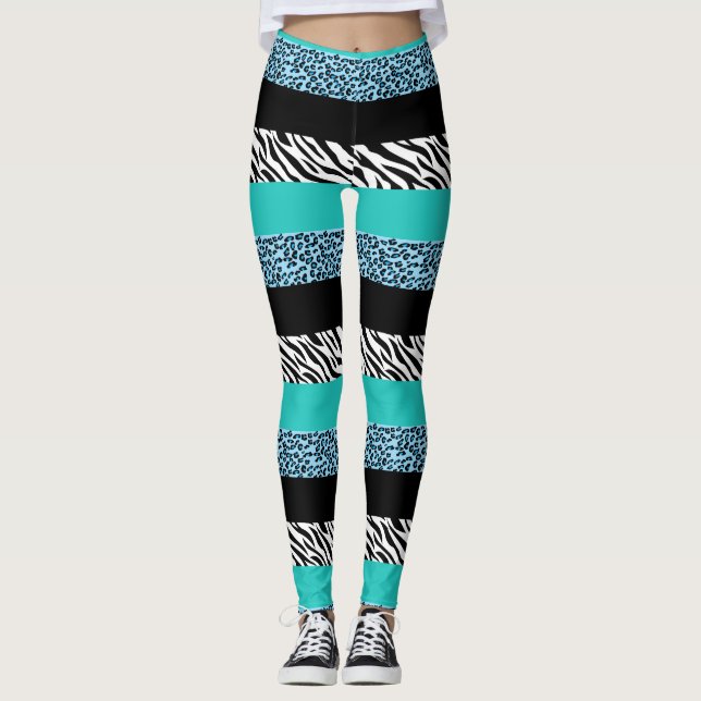 Leopard Print, Zebra Print, Animal Print, Blue Leggings (Front)