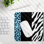 Leopard Print, Zebra Print, Animal Print, Blue Mouse Pad<br><div class="desc">Elegant,  stylish and sophisticated leopard and zebra pattern in blue colour. Modern and trendy gift,  perfect for the animal print lover in your life.</div>