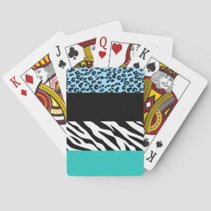 Leopard Print, Zebra Print, Animal Print, Blue Playing Cards