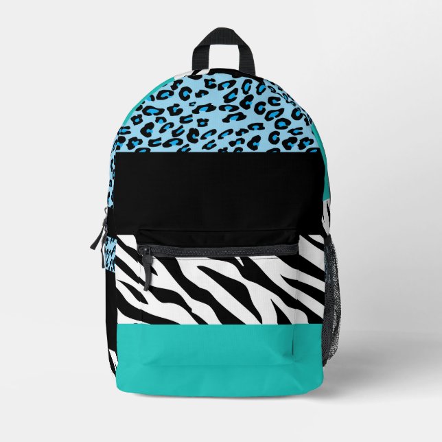 Leopard Print, Zebra Print, Animal Print, Blue Printed Backpack (Front)