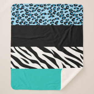 Leopard Print, Zebra Print, Animal Print, Blue Sherpa Blanket
