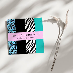 Leopard Print, Zebra Print, Animal Print, Blue Square Business Card