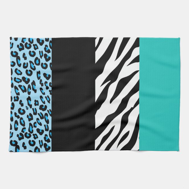 Leopard Print, Zebra Print, Animal Print, Blue Tea Towel (Horizontal)