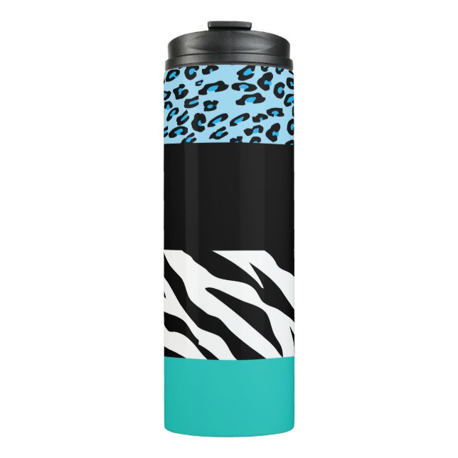 Leopard Print, Zebra Print, Animal Print, Blue Thermal Tumbler (Front)