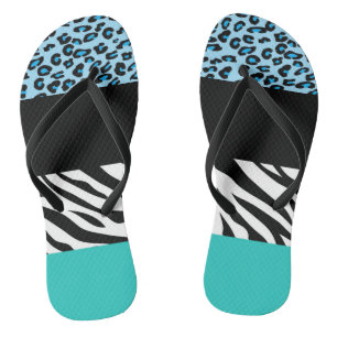Leopard Print, Zebra Print, Animal Print, Blue Thongs