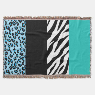 Leopard Print, Zebra Print, Animal Print, Blue Throw Blanket