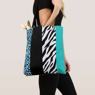Leopard Print, Zebra Print, Animal Print, Blue Tote Bag