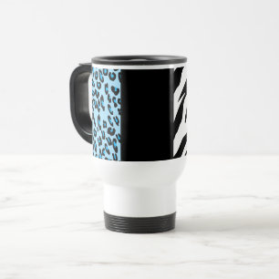 Leopard Print, Zebra Print, Animal Print, Blue Travel Mug