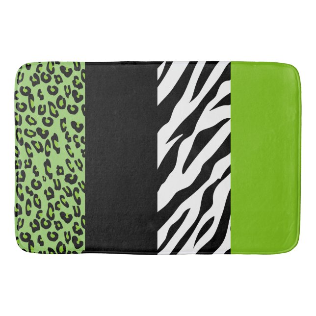 Leopard Print, Zebra Print, Animal Print, Green Bath Mat (Front)