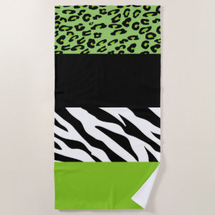 Leopard Print, Zebra Print, Animal Print, Green Beach Towel