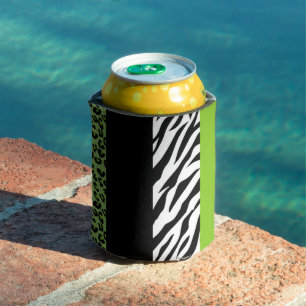 Leopard Print, Zebra Print, Animal Print, Green Can Cooler