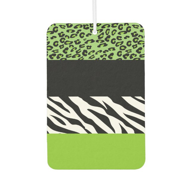 Leopard Print, Zebra Print, Animal Print, Green Car Air Freshener (Front)