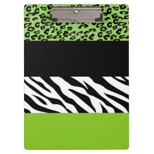 Leopard Print, Zebra Print, Animal Print, Green Clipboard
