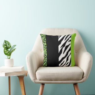 Leopard Print, Zebra Print, Animal Print, Green Cushion