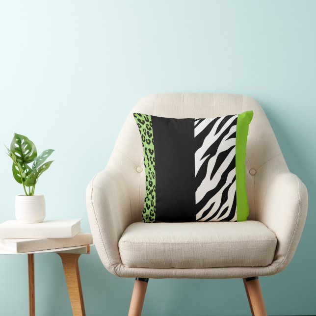 Leopard Print, Zebra Print, Animal Print, Green Cushion (Chair)