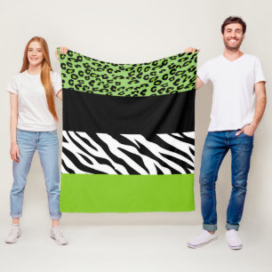 Leopard Print, Zebra Print, Animal Print, Green Fleece Blanket