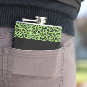 Leopard Print, Zebra Print, Animal Print, Green Hip Flask