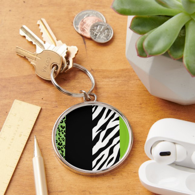 Leopard Print, Zebra Print, Animal Print, Green Key Ring (Desk)