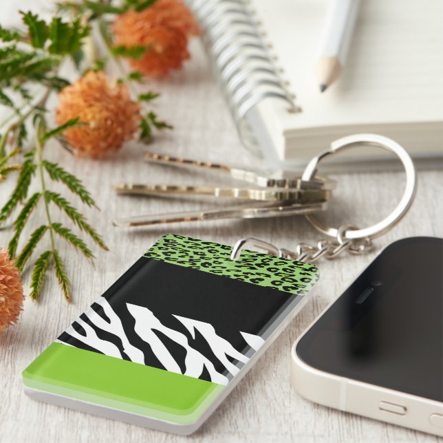Leopard Print, Zebra Print, Animal Print, Green Key Ring (Front Right)