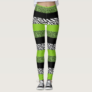 Leopard Print, Zebra Print, Animal Print, Green Leggings