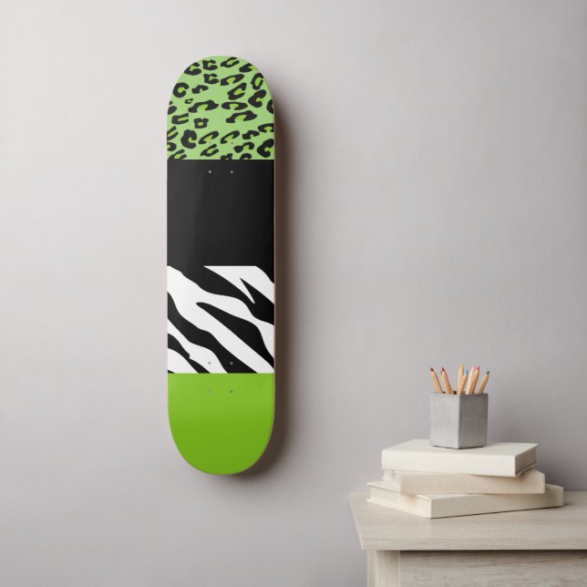 Leopard Print, Zebra Print, Animal Print, Green Skateboard (Wall Art)