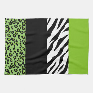 Leopard Print, Zebra Print, Animal Print, Green Tea Towel