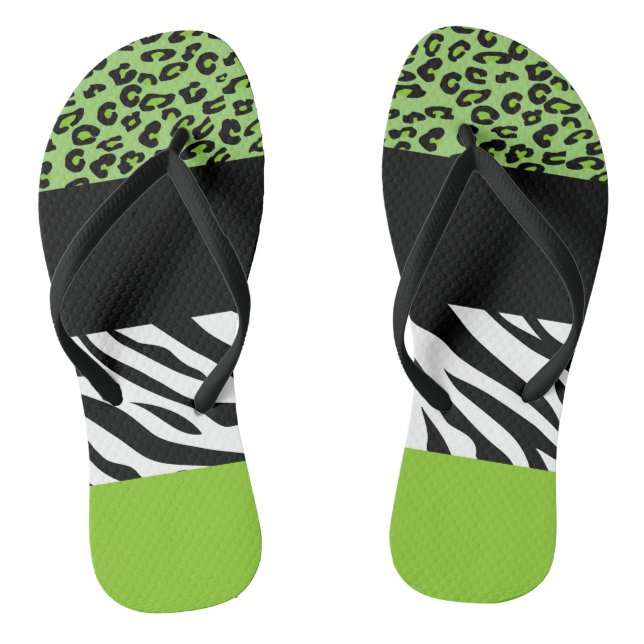 Leopard Print, Zebra Print, Animal Print, Green Thongs (Footbed)