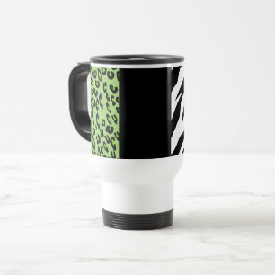 Leopard Print, Zebra Print, Animal Print, Green Travel Mug