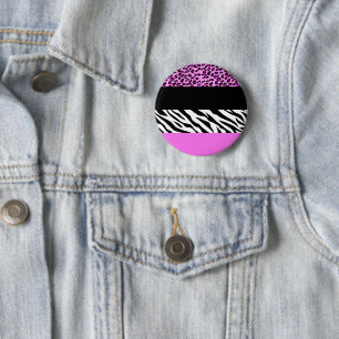 Leopard Print, Zebra Print, Animal Print, Pink 6 Cm Round Badge