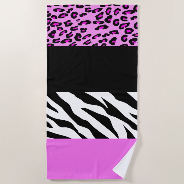Leopard Print, Zebra Print, Animal Print, Pink Beach Towel (Front)