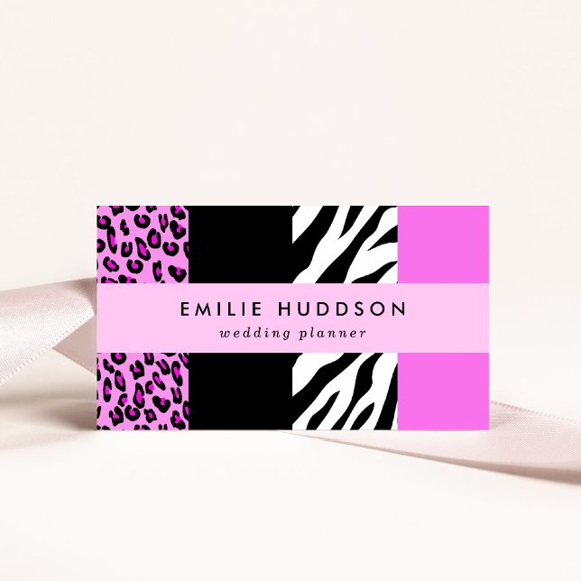 Leopard Print, Zebra Print, Animal Print, Pink Business Card (Creator Uploaded)