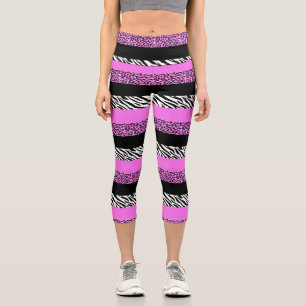 Leopard Print, Zebra Print, Animal Print, Pink Capri Leggings