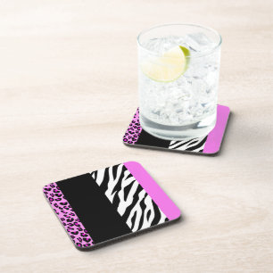 Leopard Print, Zebra Print, Animal Print, Pink Coaster