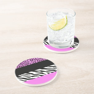 Leopard Print, Zebra Print, Animal Print, Pink Coaster