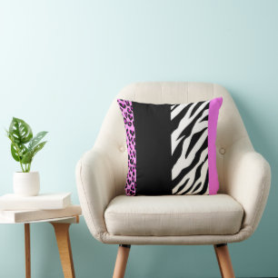 Leopard Print, Zebra Print, Animal Print, Pink Cushion