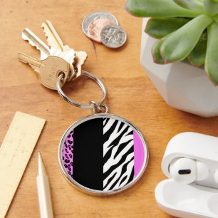 Leopard Print, Zebra Print, Animal Print, Pink Key Ring