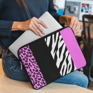 Leopard Print, Zebra Print, Animal Print, Pink Laptop Sleeve