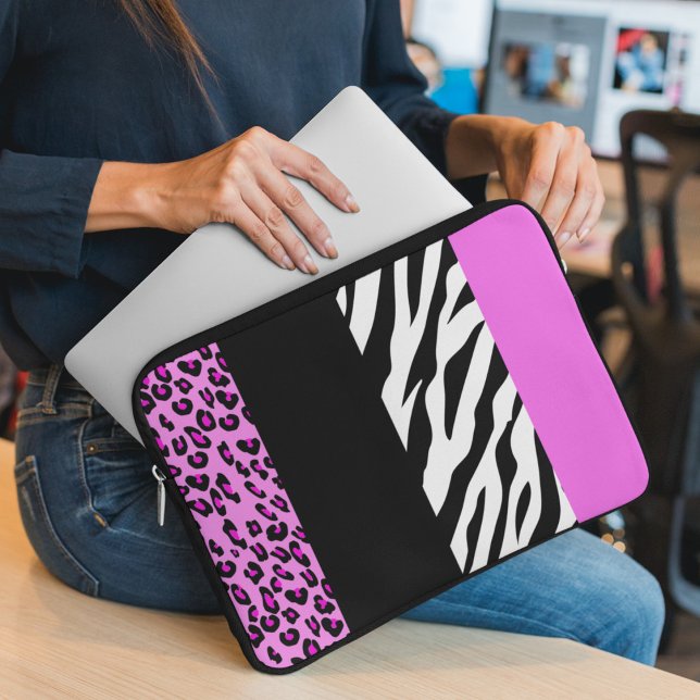 Leopard Print, Zebra Print, Animal Print, Pink Laptop Sleeve (Creator Uploaded)