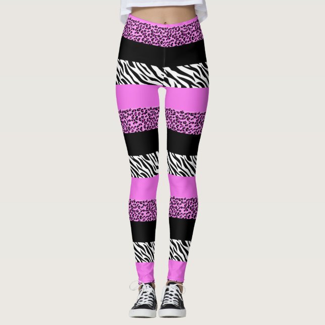Leopard Print, Zebra Print, Animal Print, Pink Leggings (Front)
