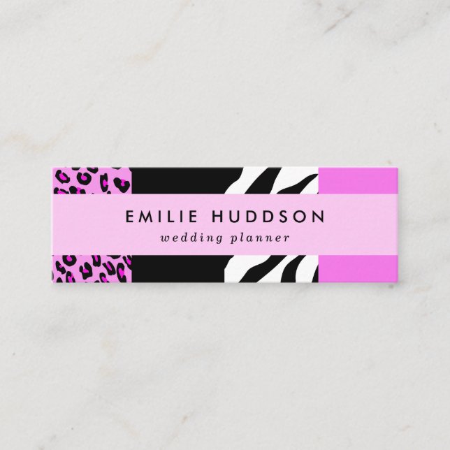 Leopard Print, Zebra Print, Animal Print, Pink Mini Business Card (Front)