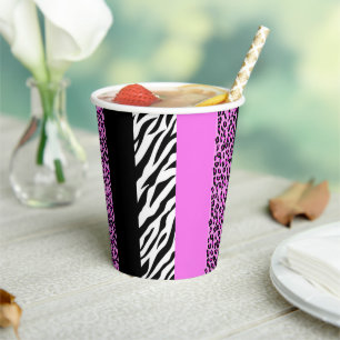 Leopard Print, Zebra Print, Animal Print, Pink Paper Cups