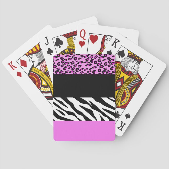 Leopard Print, Zebra Print, Animal Print, Pink Playing Cards (Back)